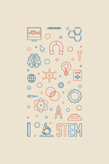 Wall Mural - STEM - Science, Technology, Engineering and Math outline creative vertical banner. Vector linear Education illustration