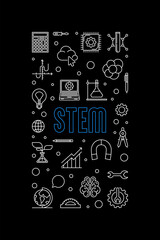 Poster - Science, Technology, Engineering and Math - STEM vector outline vertical dark banner