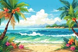 Fototapeta  - Inspire Tropical Beach Seascape Horizon: Stunning Tropical Holiday Beach Banner