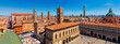 Panoramic view of the historical center with the towers of Bologna and the main square Piazza Maggiore, Bologna, Italy