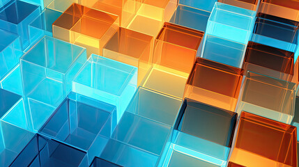 Wall Mural - Texture background with random 3d cubic crystal boxes in bright blue and yellow colors