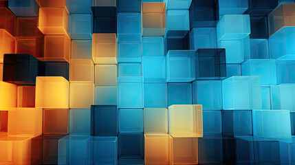 Wall Mural - Texture background with random 3d cubic crystal boxes in bright blue and yellow colors