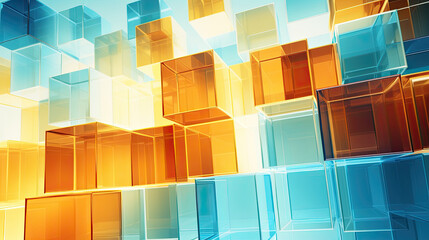 Wall Mural - Texture background with random 3d cubic crystal boxes in bright blue and yellow colors