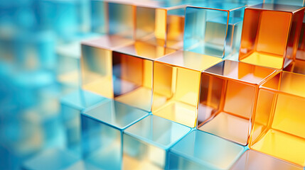 Wall Mural - Texture background with random 3d cubic crystal boxes in bright blue and yellow colors