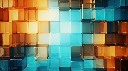 Wall Mural - Texture background with random 3d cubic crystal boxes in bright blue and yellow colors