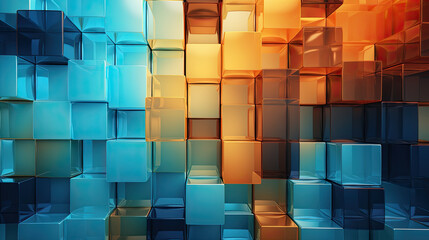 Wall Mural - Texture background with random 3d cubic crystal boxes in bright blue and yellow colors