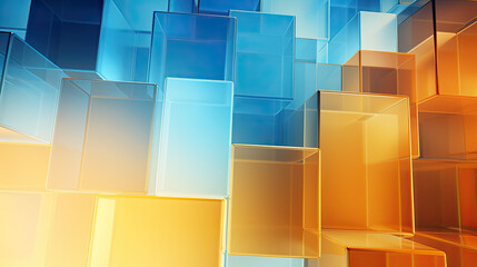 Wall Mural - Texture background with random 3d cubic crystal boxes in bright blue and yellow colors