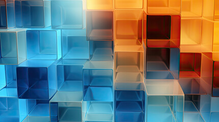 Wall Mural - Texture background with random 3d cubic crystal boxes in bright blue and yellow colors