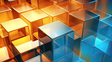Wall Mural - Texture background with random 3d cubic crystal boxes in bright blue and yellow colors