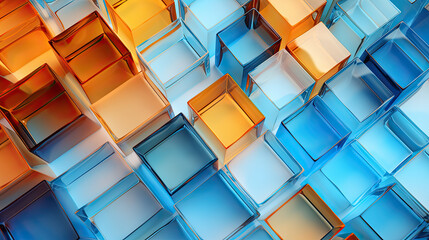 Wall Mural - Texture background with random 3d cubic crystal boxes in bright blue and yellow colors