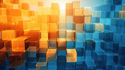 Wall Mural - Texture background with random 3d cubic crystal boxes in bright blue and yellow colors