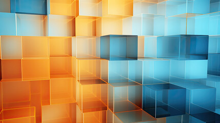 Wall Mural - Texture background with random 3d cubic crystal boxes in bright blue and yellow colors