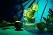 Refreshing cocktail with lime and mint on a vibrant background. Generative AI