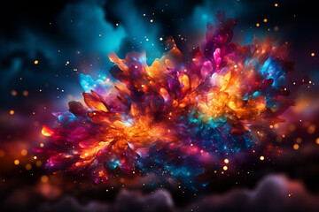 Poster - A colorful abstract background with swirling fireworks and vibrant bursts of light to celebrate the New Year. 