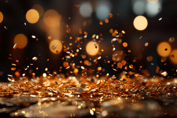 Poster - A sparkling abstract background with golden confetti raining down to mark the beginning of the New Year.  