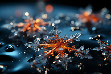 Poster - Abstract snowflakes in various shapes and sizes, evoking the wintery atmosphere of New Year's Eve.  