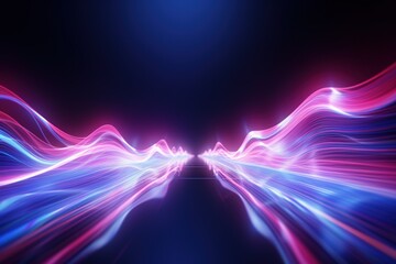 Wall Mural - abstract futuristic background with pink blue glowing neon moving high speed wave lines and bokeh li
