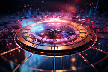 Poster - A futuristic New Year background with holographic elements and a space-themed countdown.  