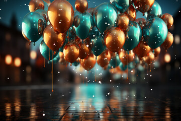 Aufkleber - A dreamy and surreal New Year background with floating balloons and stars.  