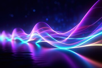 Wall Mural - abstract futuristic background with pink blue glowing neon moving high speed wave lines and bokeh li