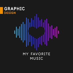 Wall Mural - musical waves in the shape of a heart in the background. vector illustration