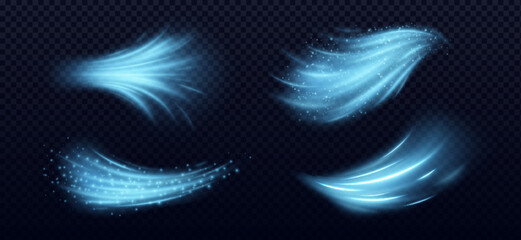 Wall Mural - cool air flow effects set isolated on transparent background. vector realistic illustration of blue 