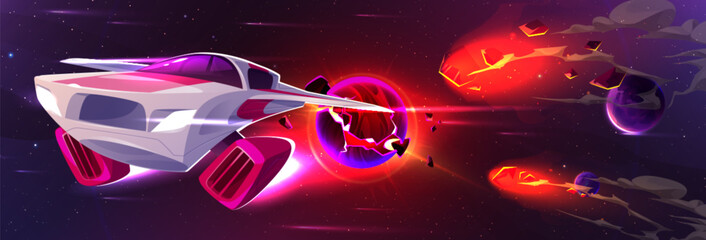 Wall Mural - galaxy background with spaceship and planet vector illustration. star in cosmos universe near astero