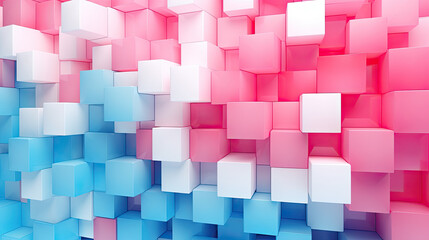 Wall Mural - Texture background with random 3d cubic metal boxes in bright blue and red colors