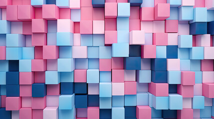 Wall Mural - Texture background with random 3d cubic metal boxes in bright blue and red colors