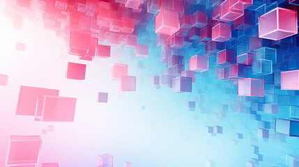 Wall Mural - Texture background with random 3d cubic metal boxes in bright blue and red colors