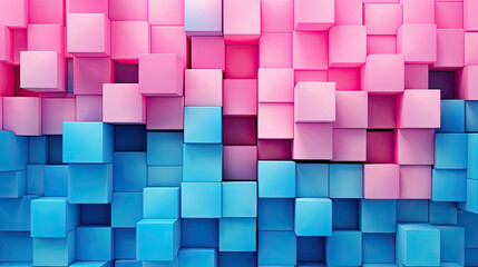 Wall Mural - Texture background with random 3d cubic metal boxes in bright blue and red colors