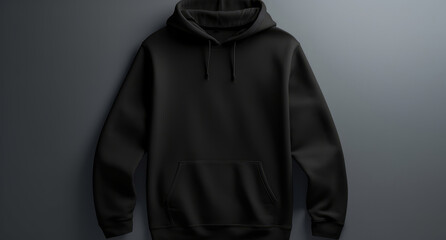 Black front view hoodie. Sweatshirt on background cutout. Mock-up template.