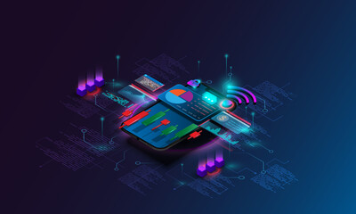 Wall Mural - Abstract background image of web development technology. financial graph Stock market on smartphone