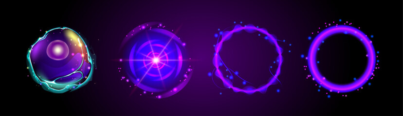 Wall Mural - set of magic energy portals isolated on black background. vector realistic illustration of abstract 