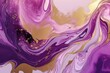 elegant marbling banner in violet and purple with paint texture and gold powder. Generative AI