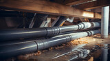 Fototapeta  - Insulated water pipes in the crawl space of a house