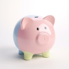 Wall Mural - piggy bank with coins. Pastel background. 3D rendering. Financial and investment business concepts
