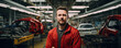 © Michal - A portrait of a young man as a worker on the modern car factory. generative ai