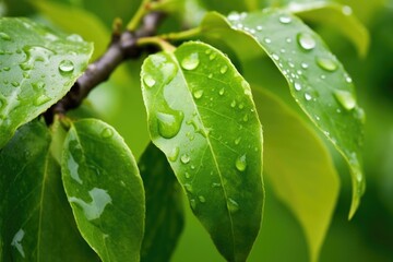 Poster - raindrops on the apple leaves after a rainfall