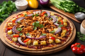 Poster - bbq jackfruit pizza with an assortment of vegetables