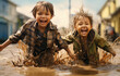 © Kien - children playing in puddle with water coming at them