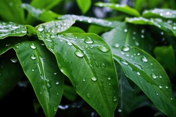 Poster - rain droplets on coffee plant leaves