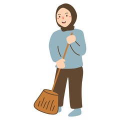 woman sweeping the floor illustration