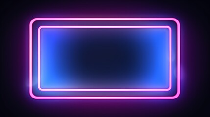 Wall Mural - Glowing Neon Square Frame on Dark Background with Festive Christmas Decorations