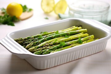 Canvas Print - asparagus in a simple white serving dish