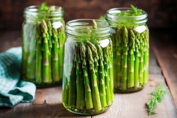 Wall Mural - raw asparagus spears arranged vertically in a glass jar