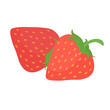 Two red strawberries, juicy fruit in flat style for design