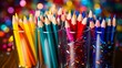 A colorful, festive mess of holiday art supplies
