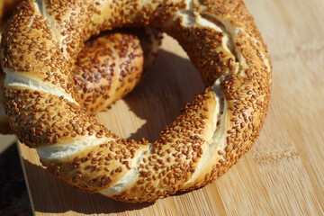 Wall Mural - turkish bagels on wooden table