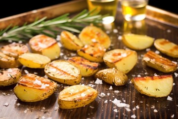 Canvas Print - grilled potatoes and rosemary with sea salt on a textured mat